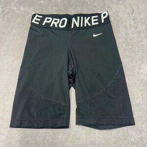 Nike Black Performance Shorts with White Logo women’s training size M spandex